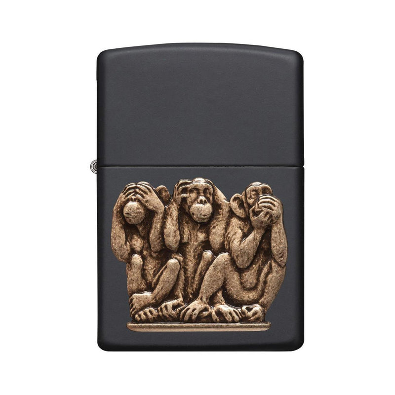 Load image into Gallery viewer, Zippo Windproof Lighter Three Monkeys Black Matte Finish
