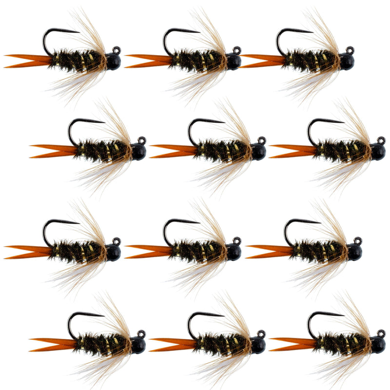 Load image into Gallery viewer, Black Tungsten Bead Prince Jig Tactical Czech Nymph Euro Nymphing Fly - 1 Dozen Flies Size 10

