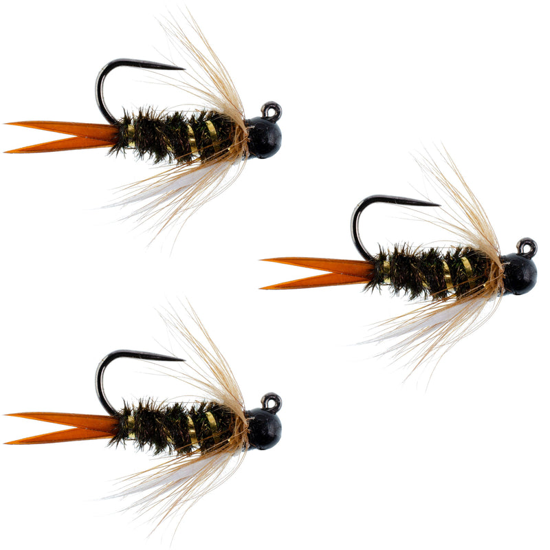 Load image into Gallery viewer, 3 Pack Black Tungsten Bead Prince Jig Tactical Czech Nymph Euro Nymphing Fly - Hook Size 16
