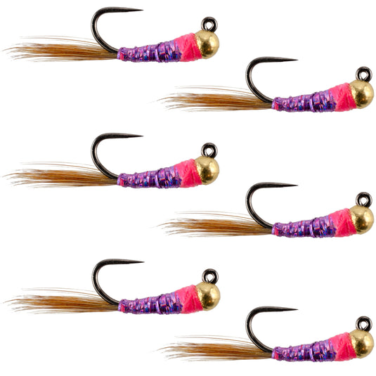 Tungsten Hot Spot Purple Perdigon Tactical Euro Nymph Fly - 6 Flies Size 14