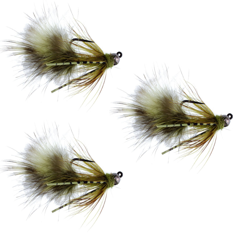 Load image into Gallery viewer, 3 Pack Tungsten Bead Tactical Olive Mini Bugger Czech Nymph Euro Nymphing Fly - 3 Flies Size 8
