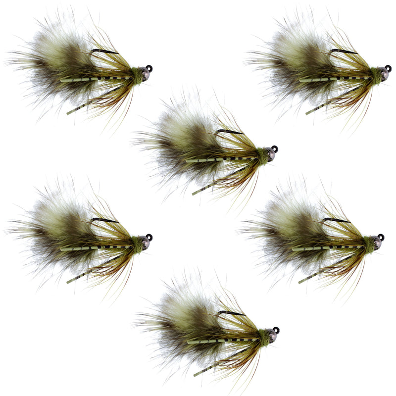 Load image into Gallery viewer, Tungsten Bead Tactical Olive Mini Bugger Euro Nymphing Fly - 6 Flies Size 12
