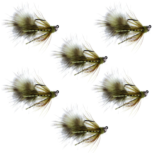 Tungsten Bead Tactical Olive Mini Bugger Euro Nymphing Fly - 6 Flies Size 12