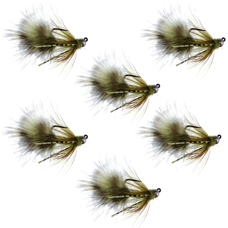 Load image into Gallery viewer, Tungsten Bead Tactical Olive Mini Bugger Euro Nymphing Fly - 6 Flies Size 8
