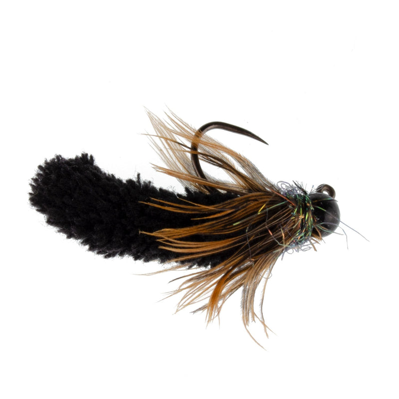 Load image into Gallery viewer, 3 Pack Tungsten Bead Black Mop Fly Tactical Jig Czech Euro Nymph Barbless Fly - 3 Flies Size 14
