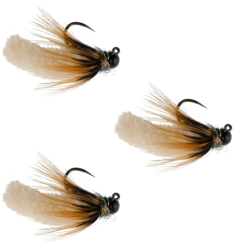 Load image into Gallery viewer, 3 Pack Tungsten Bead Cream Mop Fly Tactical Jig Czech Euro Nymph Barbless Fly - 3 Flies Size 14
