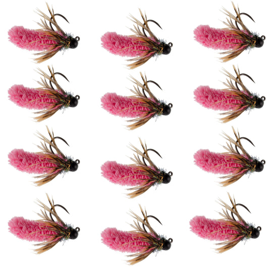 Tungsten Bead Hot Pink Mop Fly Tactical Euro Nymph Barbless 12 Flies