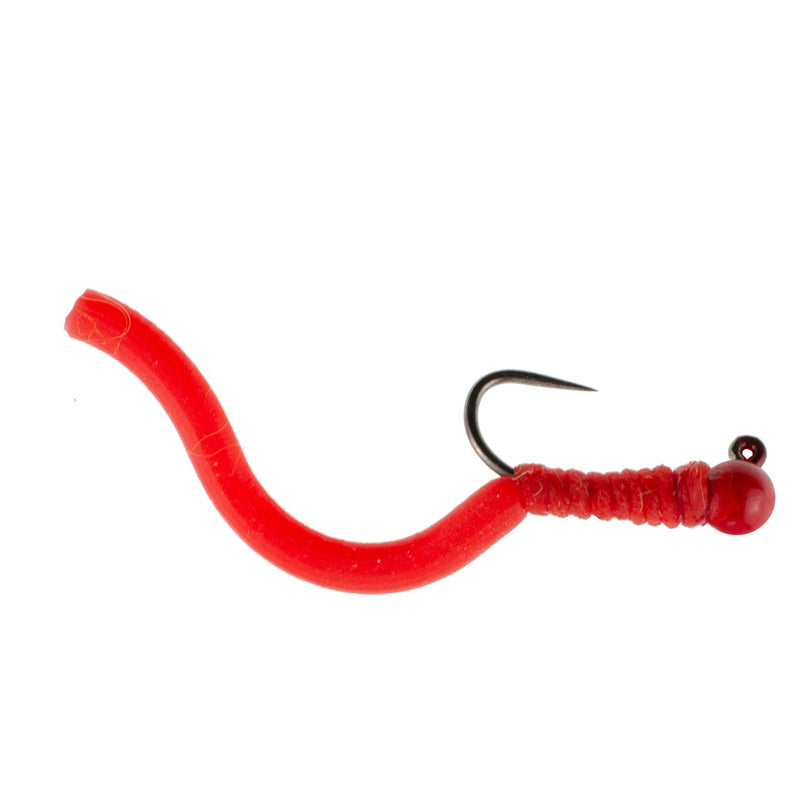 Load image into Gallery viewer, Tungsten Bead Squirminator Squirmy Wormy Tactical Jig Czech Euro Nymph Barbless Nymphing Fly - 1 Dozen Flies Size 12
