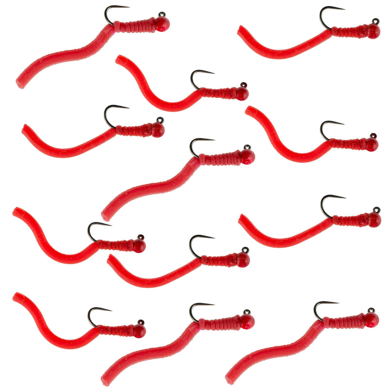 Load image into Gallery viewer, Tungsten Bead Squirminator Squirmy Wormy Tactical Jig Czech Euro Nymph Barbless Nymphing Fly - 1 Dozen Flies Size 12
