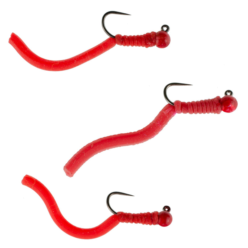 Load image into Gallery viewer, 3 Pack Tungsten Bead Squirminator Squirmy Wormy Tactical Jig Czech Euro Nymph Barbless Nymphing Fly - Size 16
