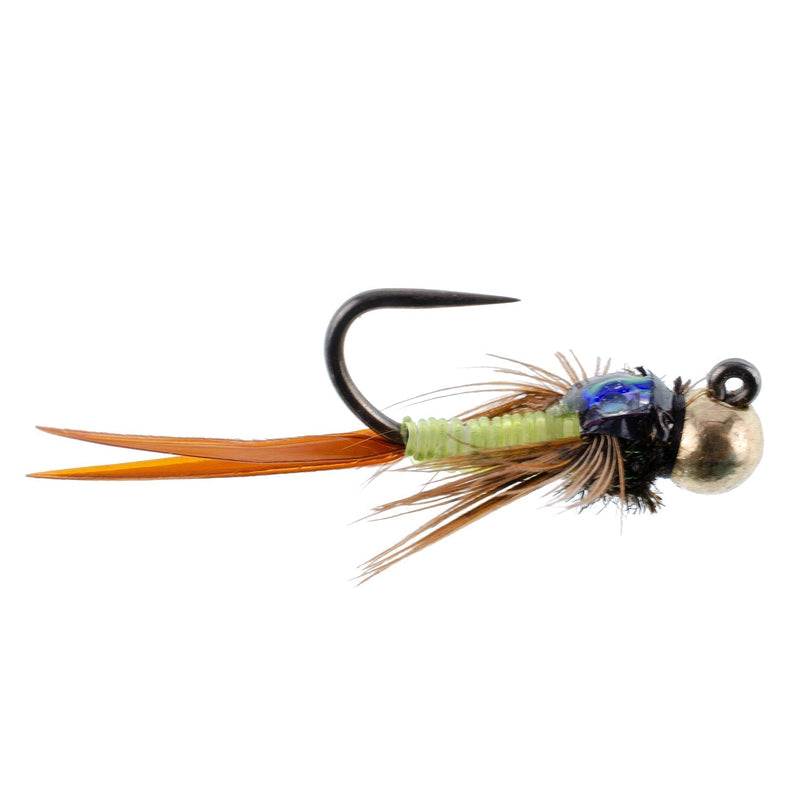 Load image into Gallery viewer, 3 Pack Tungsten Bead Tactical Jig Copper John Chartreuse Czech Nymph Euro Nymphing Fly - Size 14
