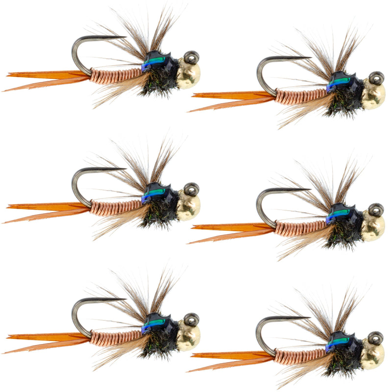Load image into Gallery viewer, Tungsten Bead Tactical Jig Copper John Czech Nymph Euro Nymphing Fly - 6 Flies Size 16
