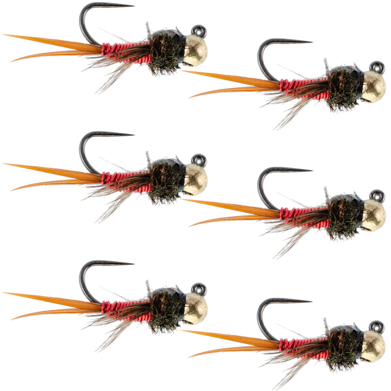 Load image into Gallery viewer, Tungsten Bead Tactical Jig Copper John Red Czech Nymph Euro Nymphing Fly - 6 Flies Size 16
