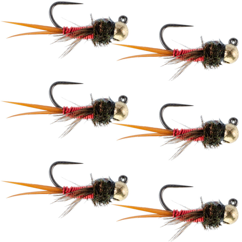 Load image into Gallery viewer, Tungsten Bead Tactical Jig Copper John Red Czech Nymph Euro Nymphing Fly - 6 Flies Size 12
