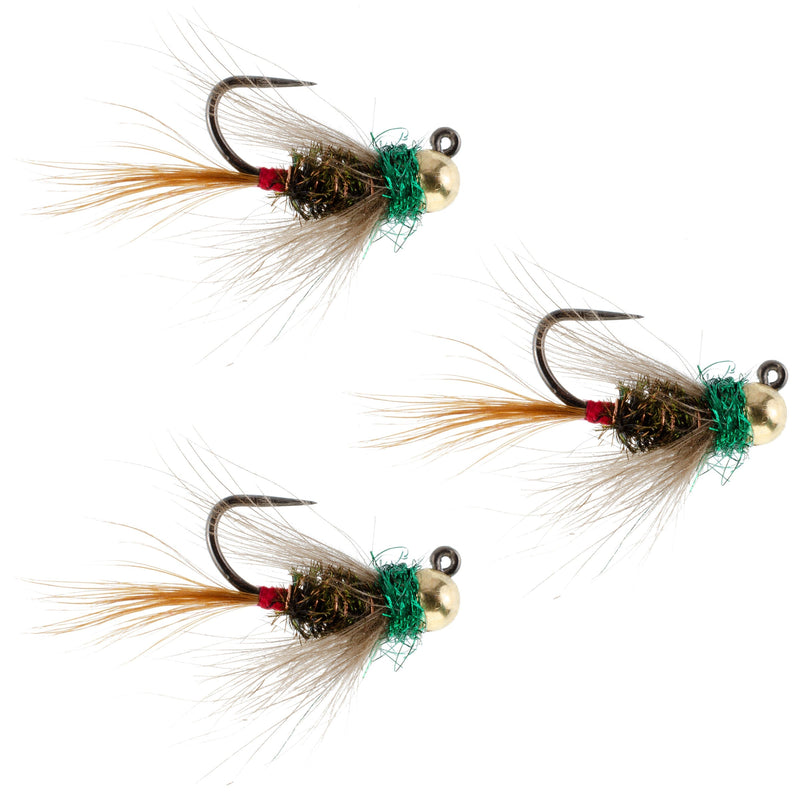 Load image into Gallery viewer, 3 Pack Tungsten Bead Tactical CDC Frenchie Czech Nymph Euro Nymphing Fly - Hook Size 14
