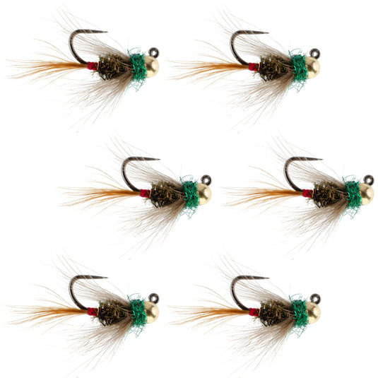Tungsten Bead Tactical CDC Frenchie Czech Nymph Euro Jig - 6 Flies Size 14