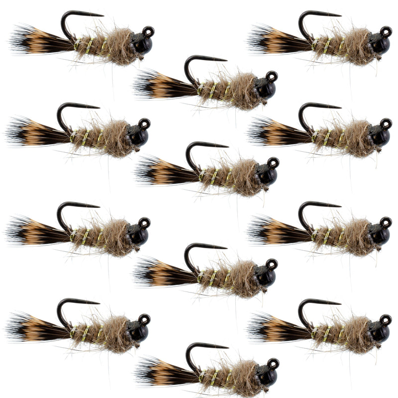 Load image into Gallery viewer, Black Tungsten Bead Tactical Hares Ear Czech Nymph Euro Nymphing Fly - 1  Dozen Flies Size 12
