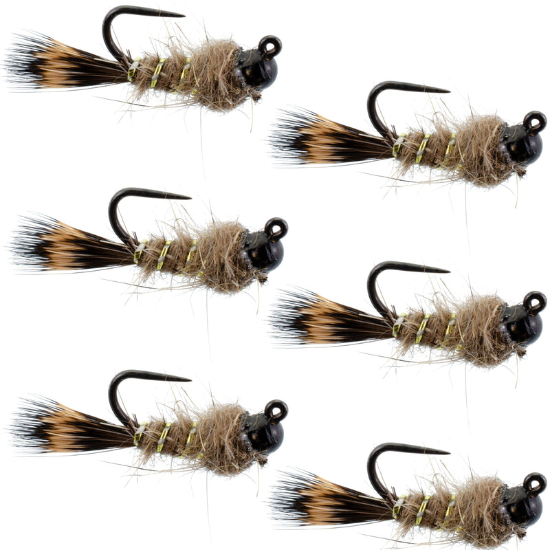 Load image into Gallery viewer, Black Tungsten Bead Tactical Hares Ear Czech Nymph Euro Nymphing Fly - 6 Flies Size 18
