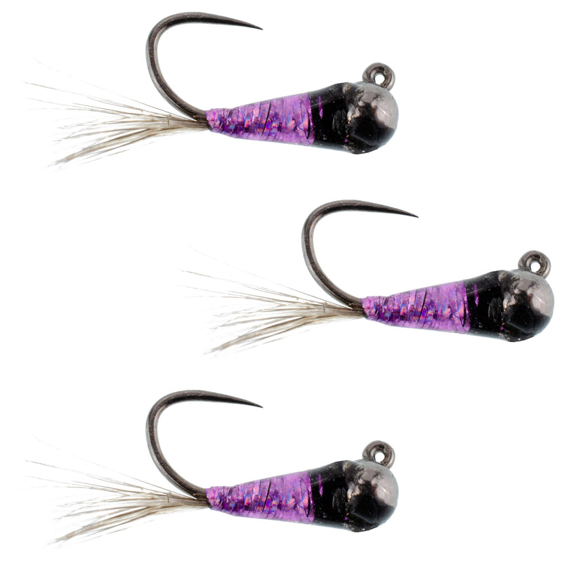 Load image into Gallery viewer, 3 Pack Tungsten Bead Purple Perdigon Tactical Jig Spanish Czech Euro Nymph Fly - Hook  Size 18

