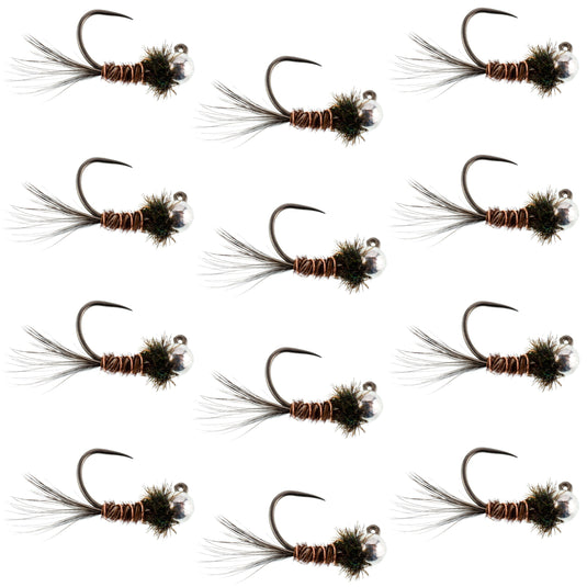 Tungsten Pheasant Tail Tactical Czech Nymph Euro Jig - 12 Flies Size 14