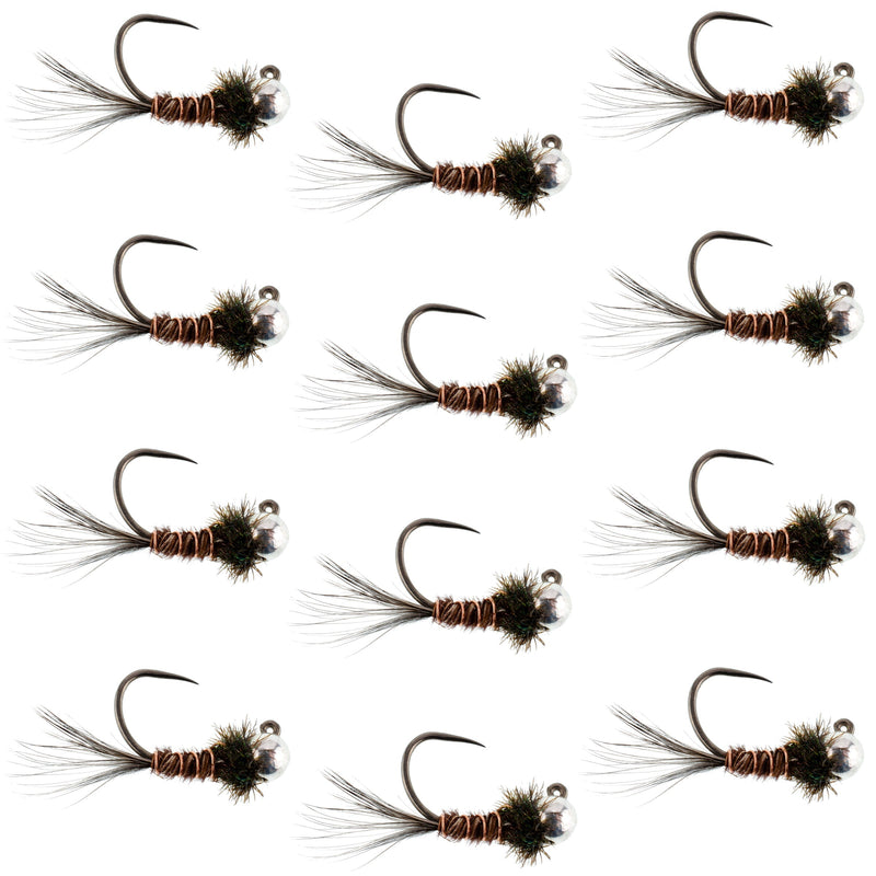 Load image into Gallery viewer, Tungsten Pheasant Tail Tactical Czech Nymph Euro Jig - 12 Flies Size 16
