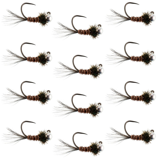 Tungsten Pheasant Tail Tactical Czech Nymph Euro Jig - 12 Flies Size 16