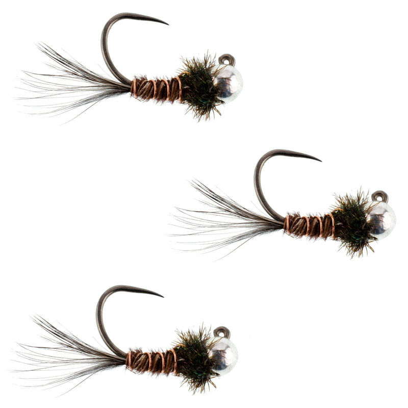 Load image into Gallery viewer, 3 Pack Tungsten Bead Pheasant Tail Tactical Jig Czech Nymph Euro Nymphing Fly - Hook Size 12

