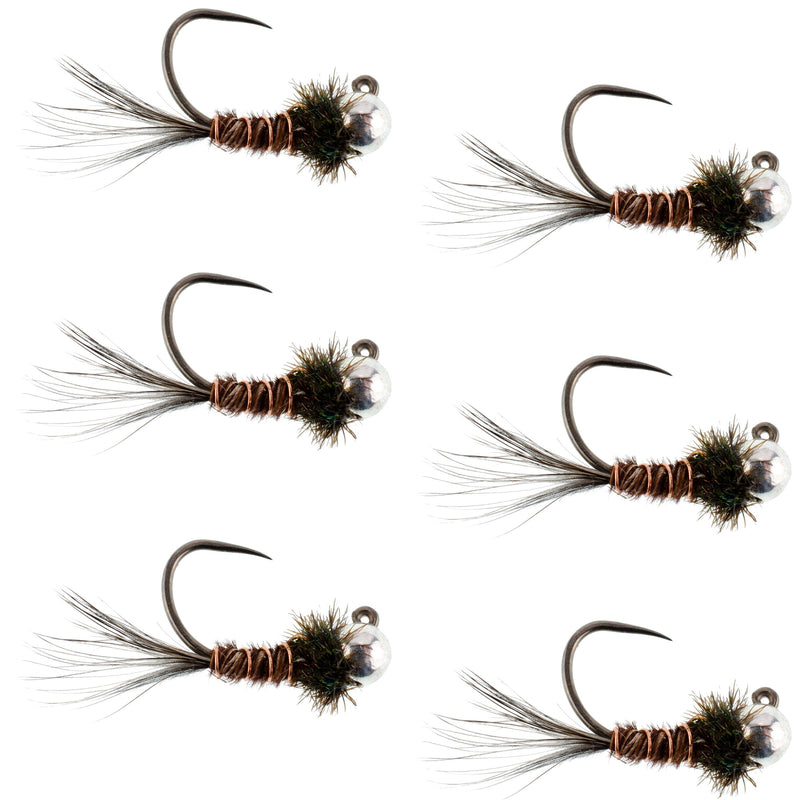 Load image into Gallery viewer, 3 Pack Tungsten Bead Pheasant Tail Tactical Jig Czech Nymph Euro Nymphing Fly - 6 Hook Size 16
