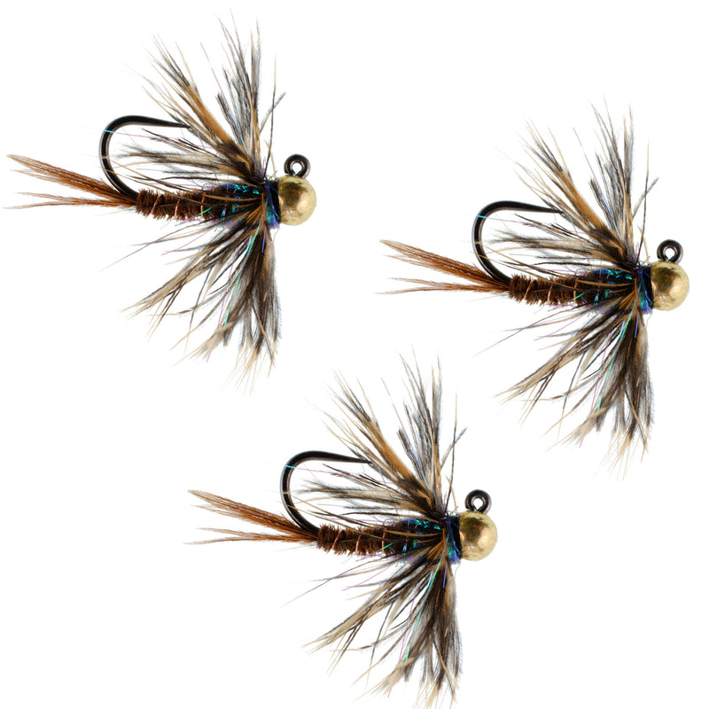 Load image into Gallery viewer, 3 Pack Tungsten Bead Soft Hackle Pheasant Tail Tactical Jig Czech Nymph Euro Nymphing Fly - Hook Size 16

