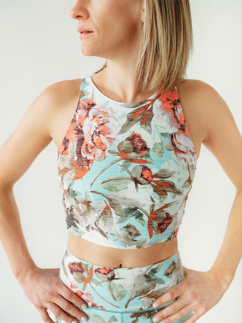 Load image into Gallery viewer, Teal Floral Crop Top *FINAL SALE*
