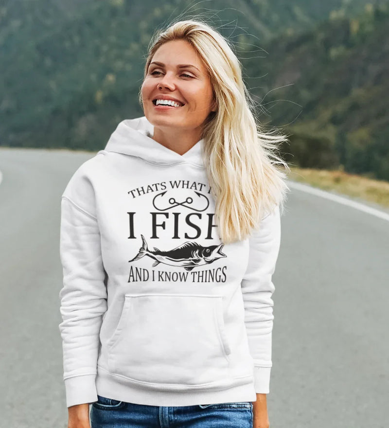 Load image into Gallery viewer, I Fish And Know Things Unisex Hoodie

