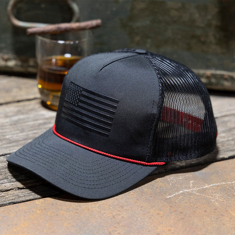 Load image into Gallery viewer, Ridgeline Thin Red Line-trucker Hat American Flag Rope Cap

