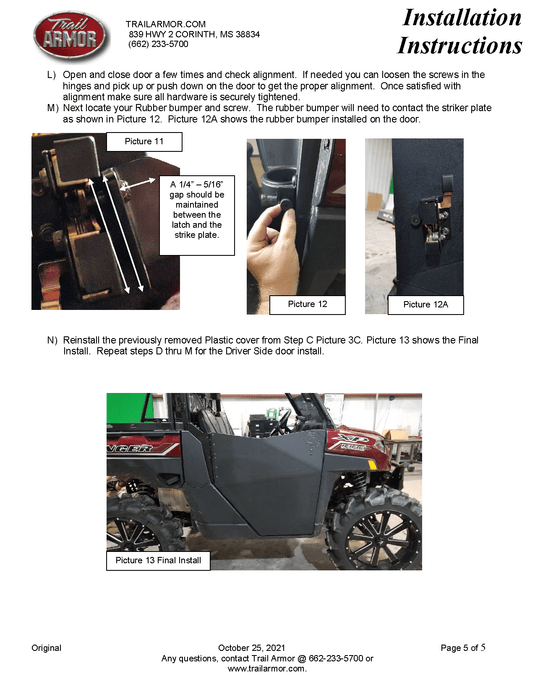 Trail Armor Half Doors for 2020-23 Ranger XP 1000