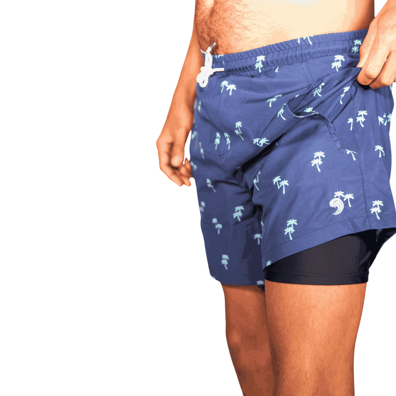 Load image into Gallery viewer, Tropical Trees - Waterproof Swim Shorts With A Waterproof Pocket
