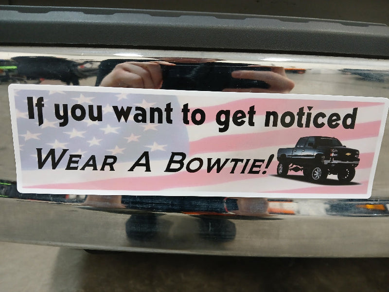 Load image into Gallery viewer, Wear A Bowtie 11&quot; Chevy Bumper Sticker
