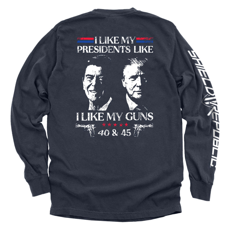 Load image into Gallery viewer, I Like My Presidents Like I Like My Guns 40 and 45
