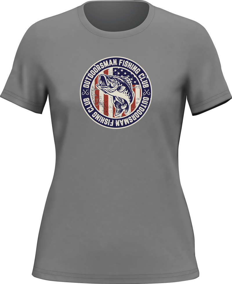Load image into Gallery viewer, Outdoorsman Fishing Club Patriotic T-Shirt for Women
