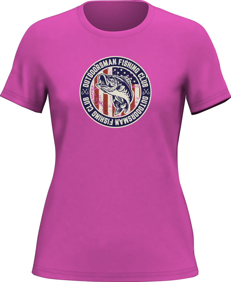 Load image into Gallery viewer, Outdoorsman Fishing Club Patriotic T-Shirt for Women
