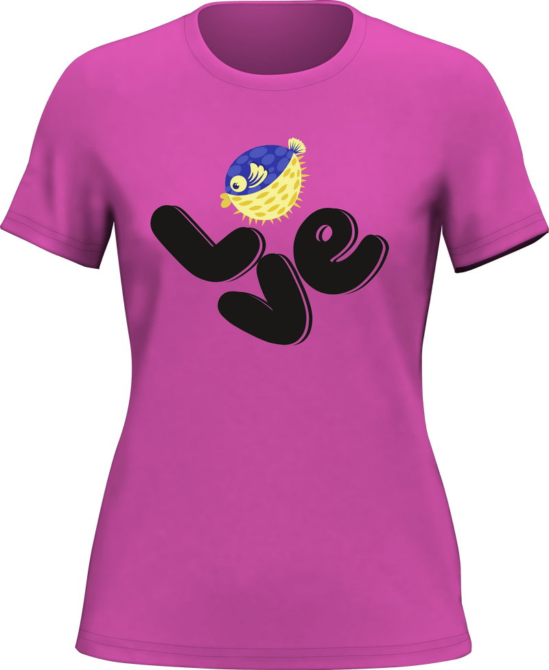 Load image into Gallery viewer, Love Fishing Blue Blowfish Globe T-Shirt for Women
