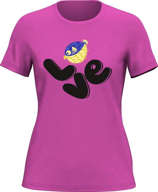 Love Fishing Blue Blowfish Globe T-Shirt for Women