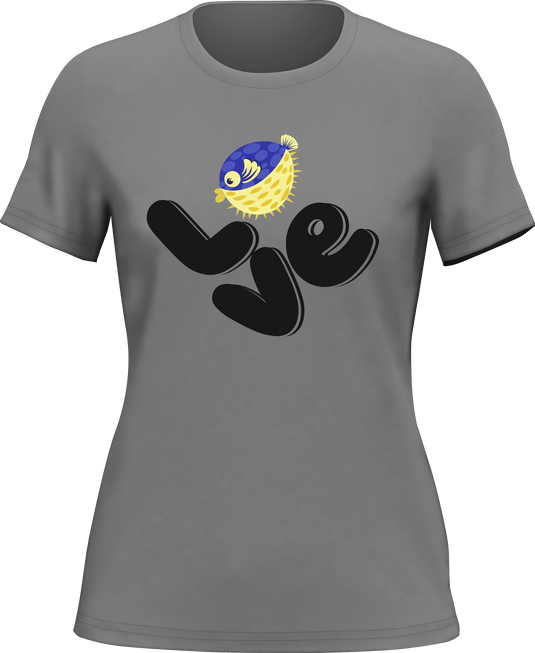 Love Fishing Blue Blowfish Globe T-Shirt for Women