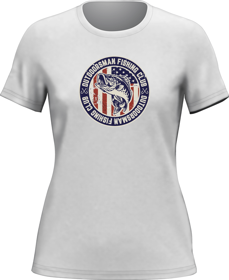 Load image into Gallery viewer, Outdoorsman Fishing Club Patriotic T-Shirt for Women

