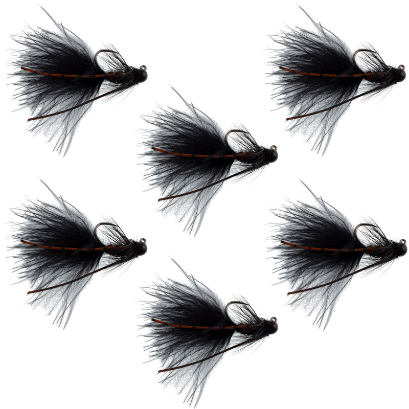 Load image into Gallery viewer, Tungsten Bead Tactical Black Mini Bugger Euro Nymph Fly - 6 Flies Size 8
