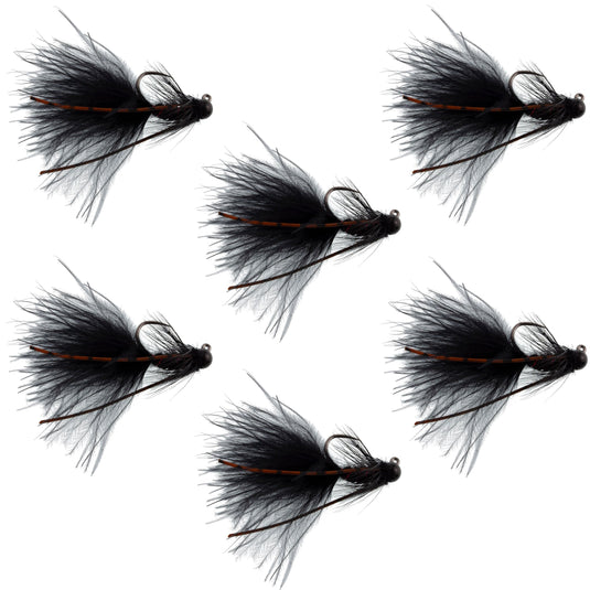 Tungsten Bead Tactical Black Mini Bugger Euro Nymph Fly - 6 Flies Size 8