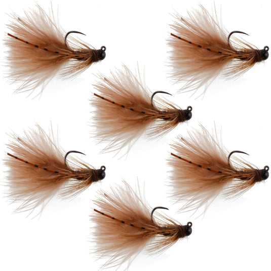 Tungsten Bead Tactical Brown Mini Bugger Euro Nymph Fly - 6 Flies Size 12