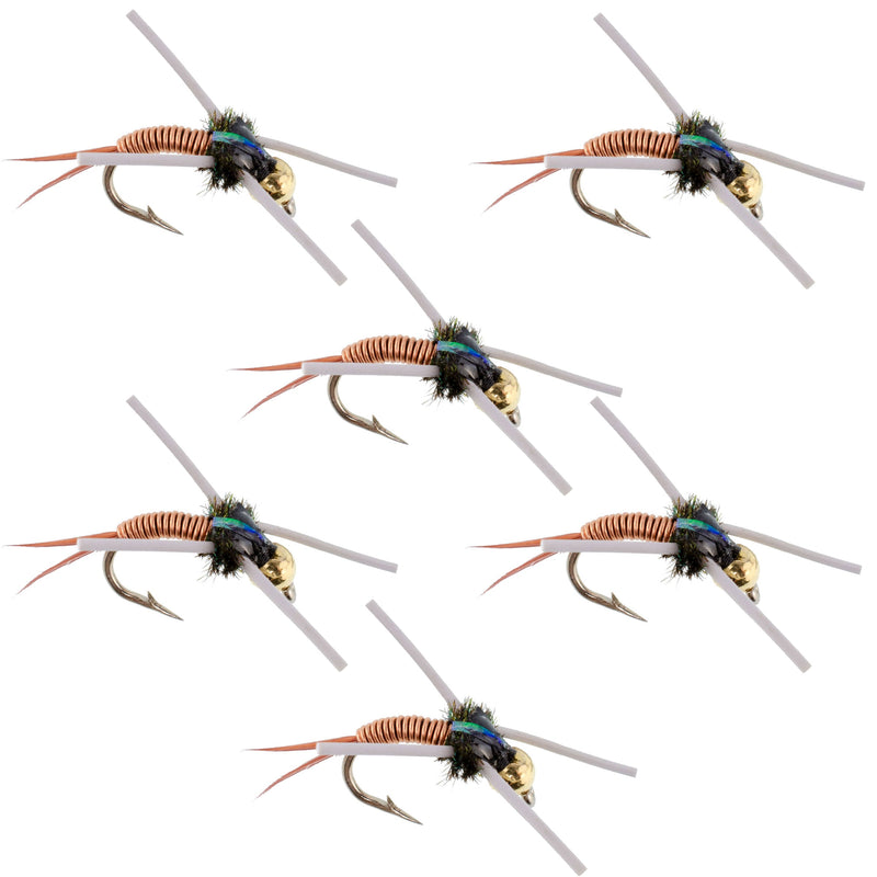 Load image into Gallery viewer, Tungsten Bead Head Rubber Legs Copper John Nymph Fly Fishing Flies - Set of 6 Flies Hook Size 12
