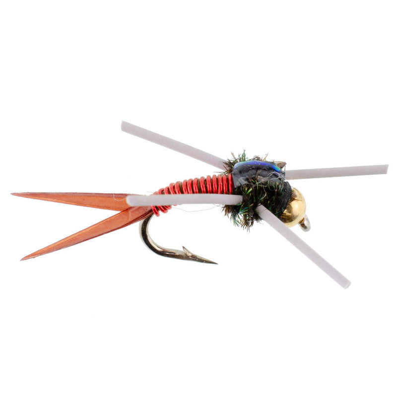 Load image into Gallery viewer, Tungsten Bead Head Rubber Legs Red Copper John Nymph Fly Fishing Flies - Set of 6 Flies Hook Size 14
