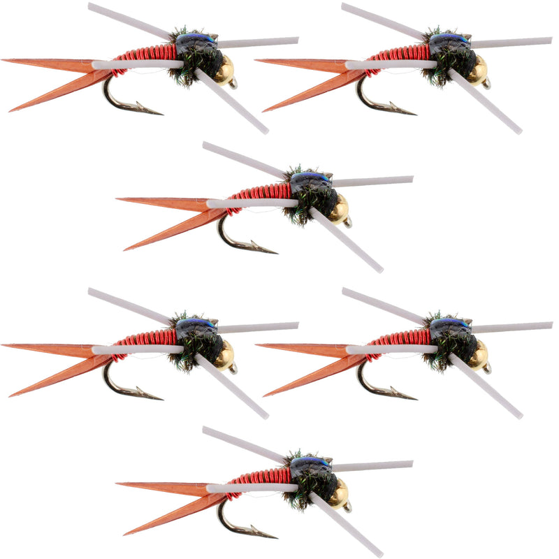 Load image into Gallery viewer, Tungsten Bead Head Rubber Legs Red Copper John Nymph Fly Fishing Flies - Set of 6 Flies Hook Size 16
