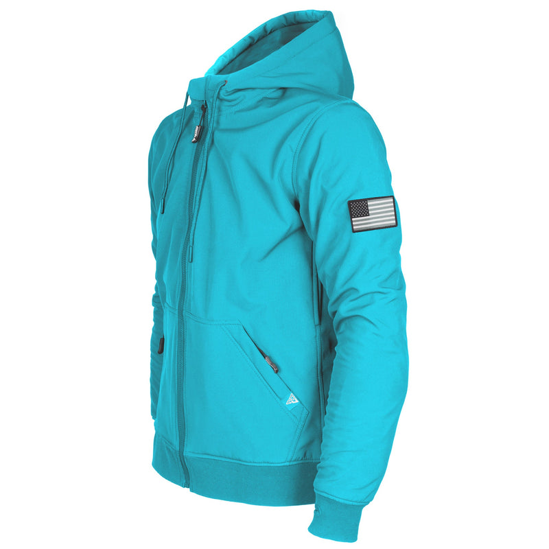 Load image into Gallery viewer, Protective SoftShell Unisex Hoodie - Arctic Blue Matte with Pads
