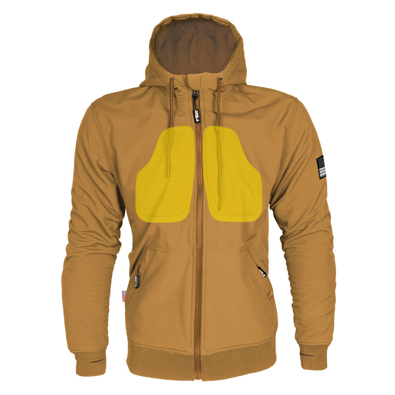 Load image into Gallery viewer, Protective SoftShell Unisex Hoodie - Mustard Matte with Pads
